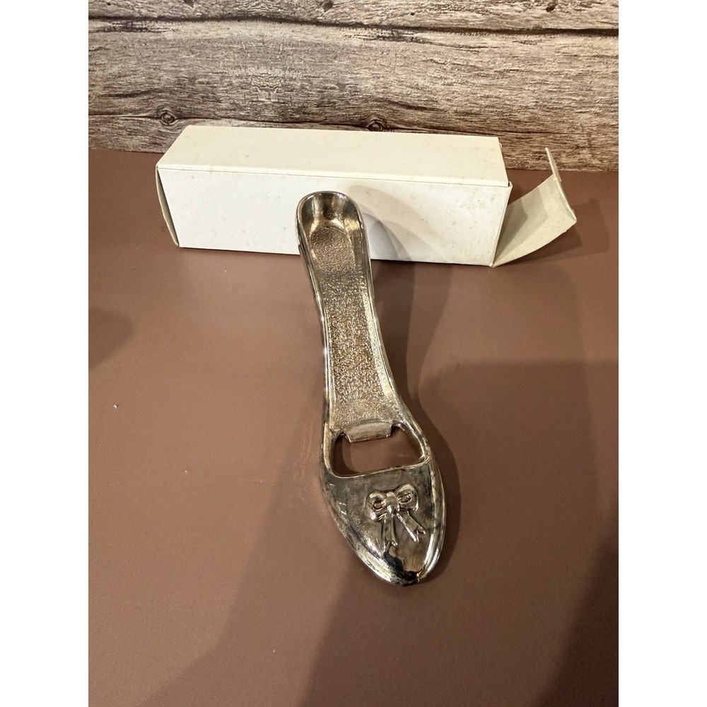 Vintage Novelty High Heel Shoe Silver Plate Bottle Opener ~ 1.25"w x 1.5"h x 5"d